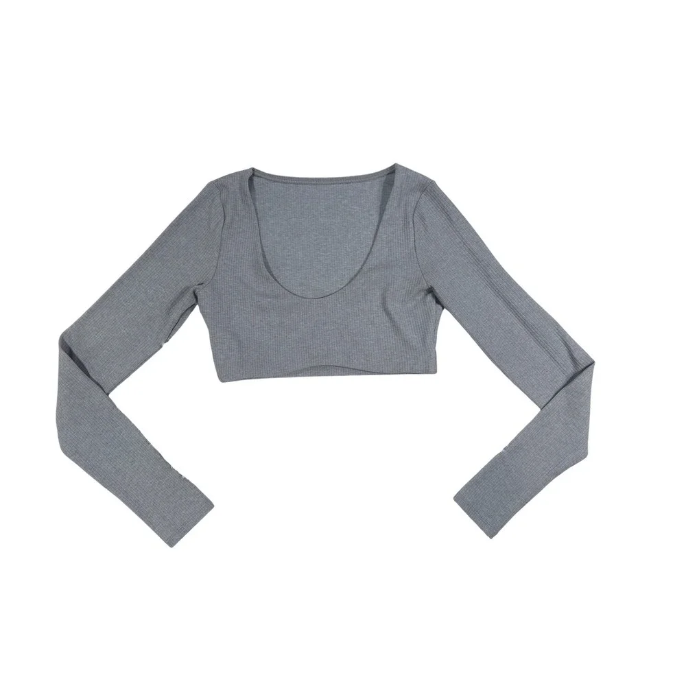 Alo Yoga Ribbed Defined‎ Long Sleeve Bra *Heather Grey Size Small
